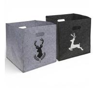 MIJOMA Set of 2 Felt Storage Boxes 32 x 32 x 32 cm - Sturdy Folding Boxes with Handle - Modern Felt Box in Light Grey & Dark Grey - Practical Organiser Box for Home (Forest Rest)