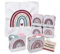 MIJOMA Set of 4 Magic Face Cloths Magic Towel Children's Gift Party Bag Tombola 100% Cotton Unfolds in Warm Water (Heart Rainbow)