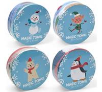 MIJOMA Set of 4 Magic Face Cloths Magic Towel Children's Gift Party Bag Tombola 100% Cotton Unfolds in Warm Water (Christmas Friends)