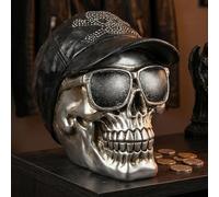 MIJOMA Skull Design Money Box - Hand Painted Polyresin Skull Money Box with Security Lock - Stylish Storage for Savings (with Baseball Cap)