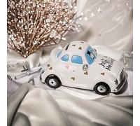 MIJOMA Wedding Money Box for Marriage Savings: Original Money Box with Lock, Just Married in Ceramic - Perfect for Married Couples and Savings Foxes (Wedding Car)
