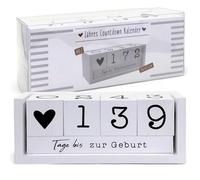 MIJOMA Wooden Yearly Countdown Calendar - Permanent Desk Calendar with Decorative Cubes - Up to 432 Days for Special Occasions (White - German Edition, Approx. 18 × 7 × 5.5 cm)