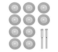 MiJunHD 10PCS 50mm Diamond Cutting Discs & 2PCS 3mm Shank Mandrel, Rotary Tool Diamond Cutting Wheel Kit for Metal Tile Wood Glass Marble Plastic Jade (Cutting Blade without Holes)