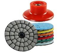 MiJunHD 2inch 50mm Diamond Dry Grinding Pad, 7 Different Grit 50#-3000# Sanding Discs & M10 Thread Hook & Loop Backing Holder for Detail Fine Buffing Polishing (8Pcs/Set)