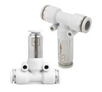 MiJunHD 2PCS Pneumatic Check Valve, 8mm Inner Dia T Type 1 in 2 Out Splitter, Non Return One Way Valve, Push to Connect Hose Quick Connector for Vacuum Air Compressor Pump