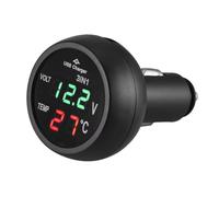 MiJunHD 3 in 1 Car Voltmeter, USB Charger Port & Thermometer & Car Battery Voltage Meter, LCD Digital Display Panel for 12V 24V Vehicles Bus Trucks Cigarette Lighter Port (Red Green Light 1 Piece)