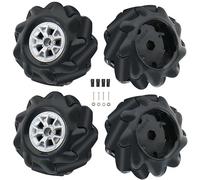 MiJunHD 60mm Mecanum Wheels TT Motor Wheel Rubber Tires Omni-Directional Movement with Couplings for ROS Smart Cart Chassis DIY Robot Kits 4Pcs Black
