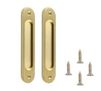 MiJunHD Recessed Sliding Door Pull, 2Pcs Oval Brushed Gold 180 * 40mm Solid Aluminum Alloy Flat Bottom Handle Finger Pull with Screws for Sliding Barn Door,Closet,Cabinet,Windows