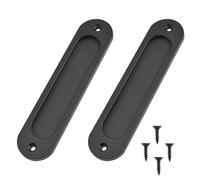 MiJunHD Recessed Sliding Door Pull, 2Pcs Oval Matte Black 180 * 40mm Solid Aluminum Alloy Flat Bottom Handle Finger Pull with Screws for Sliding Barn Door,Closet,Cabinet,Windows