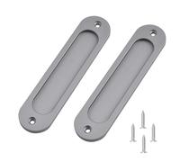MiJunHD Recessed Sliding Door Pull, 2Pcs Oval Matte Gray 180 * 40mm Solid Aluminum Alloy Flat Bottom Handle Finger Pull with Screws for Sliding Barn Door,Closet,Cabinet,Windows