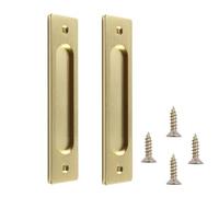 MiJunHD Recessed Sliding Door Pull, 2Pcs Rectangular Brushed Gold 180 * 40mm Solid Aluminum Alloy Flat Bottom Handle Finger Pull with Screws for Sliding Barn Door,Closet,Cabinet,Windows