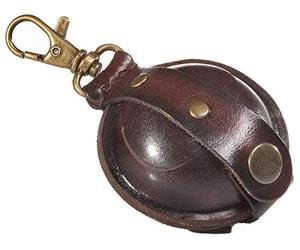 MIKA 28071102 - Mini Keyring Made of Real Leather/Saddle Leather Wallet as Key Case with Coin Compartment with Press Stud Button Key Wallet for Small Change in Brown Key Bag Diameter Approx. 5 cm