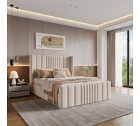 Mika Cream Velvet Ottoman Storage Bed Double 4Ft 6