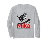 MIKA - Cute Boy Name with cool with cool Cat & Skateboard Long Sleeve T-Shirt