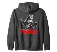 MIKA - Cute Boy Name with cool with cool Cat & Skateboard Zip Hoodie
