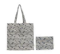 Mika Home 2 Pack Soft Velvet Tote Bag with Makeup Pouch,Black and White Stripes Printed Shoulder Bag for Women, Reusable Grocery Bag with Inner Pocket, Perfect for Shopping,Travel,Gym,Beach