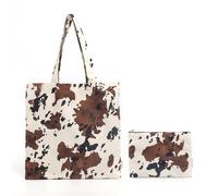 Mika Home 2 Pack Soft Velvet Tote Bag with Makeup Pouch,Cow Printed Shoulder Bag for Women, Reusable Grocery Bag with Inner Pocket, Perfect for Shopping,Travel,Gym,Beach