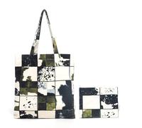 Mika Home 2 Pack Soft Velvet Tote Bag with Makeup Pouch,Grid Printed Shoulder Bag for Women, Reusable Grocery Bag with Inner Pocket, Perfect for Shopping,Travel,Gym,Beach