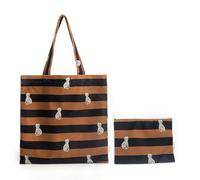 Mika Home 2 Pack Soft Velvet Tote Bag with Makeup Pouch,Orange Stripes Printed Shoulder Bag for Women, Reusable Grocery Bag with Inner Pocket, Perfect for Shopping,Travel,Gym,Beach