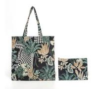 Mika Home 2 Pack Soft Velvet Tote Bag with Makeup Pouch,Tropical Leaves Printed Shoulder Bag for Women, Reusable Grocery Bag with Inner Pocket, Perfect for Shopping,Travel,Gym,Beach