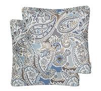 Mika Home Pack of 2 Decorative Accent Throw Pillow Cover Sham Cushion Case,Paisley Pattern,20x20 Inches,Blue Brown Cream Multicolor