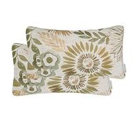 Mika Home Pack of 2 Decorative Oblong Rectangular Throw Pillow Cover Cushion Cases for Chair,Sunflower Pattern,12x20 Inches, Green Cream