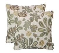 Mika Home Set of 2 Jacquard Tropical Leaf Pattern Throw Pillow Covers Decorative Pillowcase 22X22 Inches,Green Cream