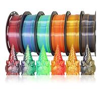 MIKA3D 6 Spools Bicolor Dual Color 1.75mm 3D Printer Filament Bundle, 3D Printing Silk PLA, Silk Red-Gold/Red-Black/Black-Orange/Gold-Copper/Lime Green-Blue/Green-Purple, 3D Silk PLA 250g X 6 Spools