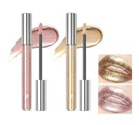 Mikabila Metallic Shine Glitter Lipstick,Sparkle Lip Gloss Glitter Liquid Lipstick Set,Matte Lipstick Makeup Lipsticks Long Lasting Waterproof Non-Stick Cup Lip Gloss High-shine(Light Pink+Golden)