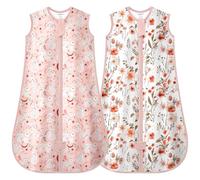 MIKAFEN 2pc Baby Sleeping Bag Spring and Summer 0.5Tog,100% Organic Cotton Sleeveless Baby Sleep Sack/Baby Swaddle,Deer flowers 24-36months
