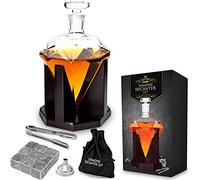 mikamax Diamond Decanter, 850 ML, Transparent with Wood Frame, Great Gift Idea for Whisky Lovers
