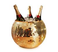 MikaMax Disco Ball Ice Bucket Gold - 11 L Real Mirror Tiles | Leak-proof inner container made of food-safe PE with space for up to 4 wine bottles.