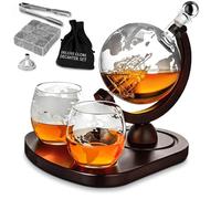 MikaMax - Globe Decanter Deluxe Set - Whiskey Decanter Set - Handcrafted Whiskey Set - Including 2 Whisky Globe Glasses - 850 ML - Transparent - Glass Decanter Set