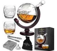 MikaMax - Globe Decanter Set - Whiskey Decanter Set - Handcrafted Whiskey Set - Including 2 Whisky Globe Glasses - 850 ML - Transparent - Glass Decanter Set