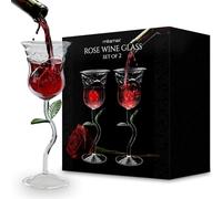 MikaMax Rose Shaped Wine Glasses - Creative Rose Goblet Aesthetic Design 200ml Red Wine Glass Cocktail Glass Juice Cup - Home Bar Wedding - Pink 2 Pack - Beautiful Wine Glasses in Gift Box