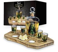 mikamax - Tequila Decanter Set - Tequila Set - Tequila Giftset - Including 4 Tequila Glasses - Bamboo Plateau - Shot Glasses - 840 Millilitre