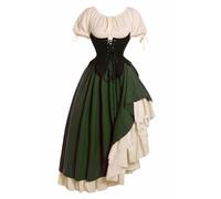 Mikan Tsumiki Medieval Renaissance Costume Women Cottagecore Corset Dress Victorian Gothic Witch Dresses Blouse Corset Skirt 3Pcs Set Green XXL