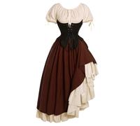 Mikan Tsumiki Medieval Renaissance Costume Women Cottagecore Corset Dress Victorian Gothic Witch Dresses Blouse Corset Skirt 3Pcs Set Red M