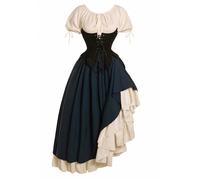 Mikan Tsumiki Medieval Renaissance Costume Women Cottagecore Corset Dress Victorian Gothic Witch Dresses Blouse Corset Skirt 3Pcs Set XL