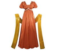 Mikan Tsumiki Regency Dresses for Women Elegant Embroidery Ruffles Empire Waist Regency Era Dress, Orange, XX-Large
