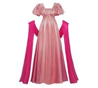 Mikan Tsumiki Regency Dresses for Women Elegant Embroidery Ruffles Empire Waist Regency Era Dress, Pink, Small