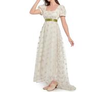 Mikan Tsumiki Regency Dresses for Women Luxury Embroidered Empire Waist Regency Era Dress Victorian Ball Gown with Ribbon M