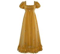 Mikan Tsumiki Regency Dresses for Women Ruffle Neck Floral Embroidery Empire Waist Regency Era Dress Victorian Ball Gown S Ginger