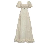 Mikan Tsumiki Regency Dresses for Women Ruffle Neck Floral Embroidery Empire Waist Regency Era Dress Victorian Ball Gown M