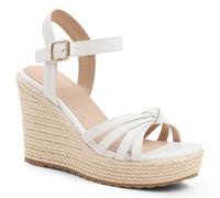 mikarka Sandals for Women 2025: Comfortable Wedge Platform Sandals Women - Braided Espadrilles for Women Ankle Strap Open Toe Wedges Heels Beach Sandals Summer Shoes, 3.94" Wedge Heel/White Pu, 2 UK