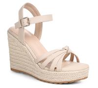 mikarka Sandals for Women 2025: Comfortable Wedge Platform Sandals Women - Braided Espadrilles for Women Ankle Strap Open Toe Wedges Heels Beach Sandals Summer Shoes, 3.94" Wedge Heel/Nude Nubuck, 7.5