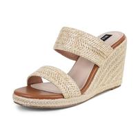 mikarka Slip On Wedge Sandals for Women Open Toe Espadrilles Platform Elegant High Heel Beach Summer Sandals Comfortable Wedges Mules, Natural raffia, 6 UK