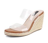 mikarka Slip On Wedge Sandals for Women Open Toe Espadrilles Platform Elegant High Heel Beach Summer Sandals Comfortable Wedges Mules, transparent, 4.5 UK