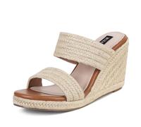 mikarka Slip On Wedge Sandals for Women Open Toe Espadrilles Platform Elegant High Heel Beach Summer Sandals Comfortable Wedges Mules, Natural straw, 8.5 UK
