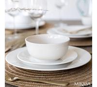 Mikasa Alexis 12 Piece Dinnerware Set, White Porcelain Plates And Bowls, Dishwasher & Microwave Safe Tableware Set